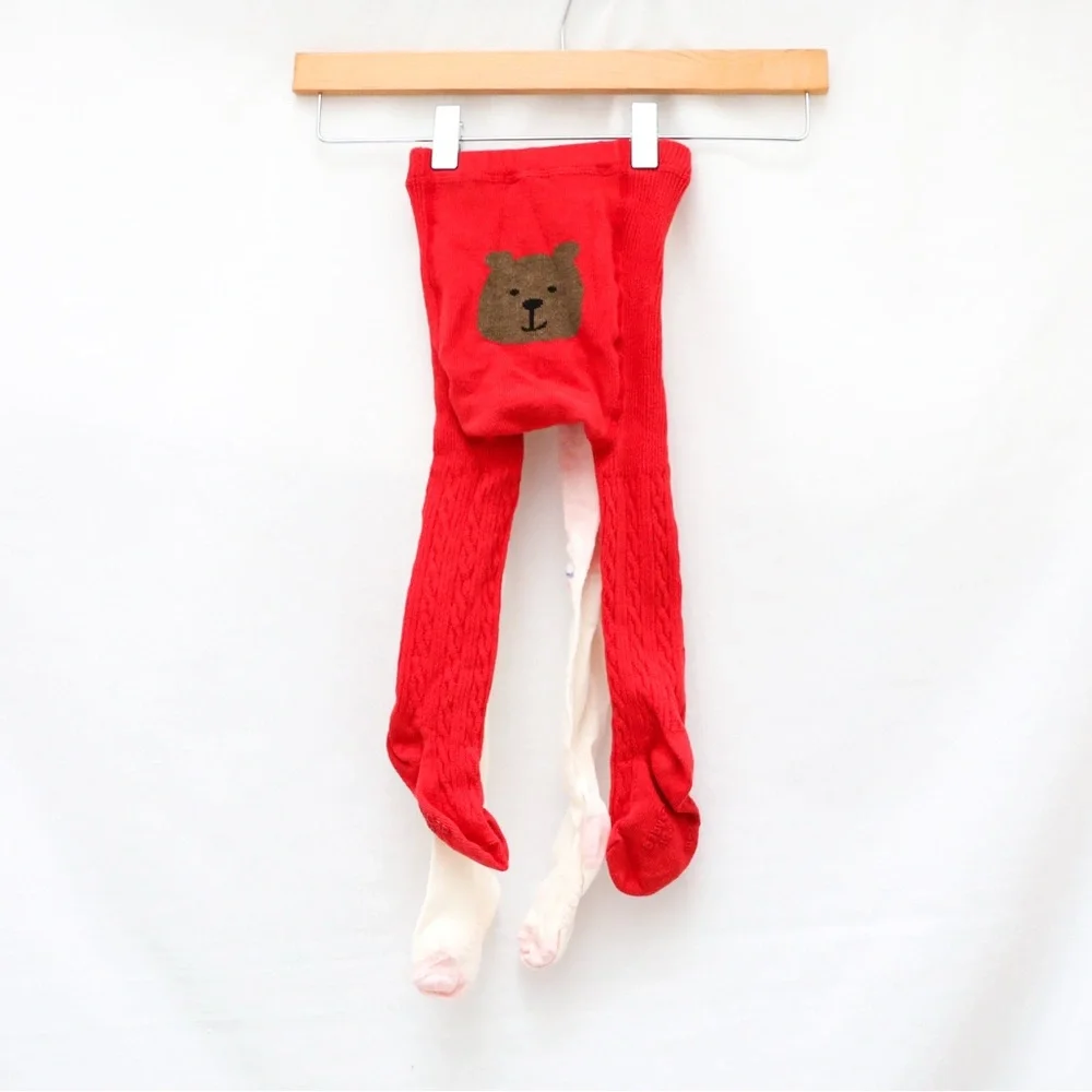 Baby Gap Set of 2 childrens tights red Christmas bear pink llama non-slip 12-24m